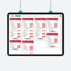 Image of a Kitchen Display System (KDS) screen in a restaurant kitchen, displaying real-time order details to streamline communication and reduce errors.